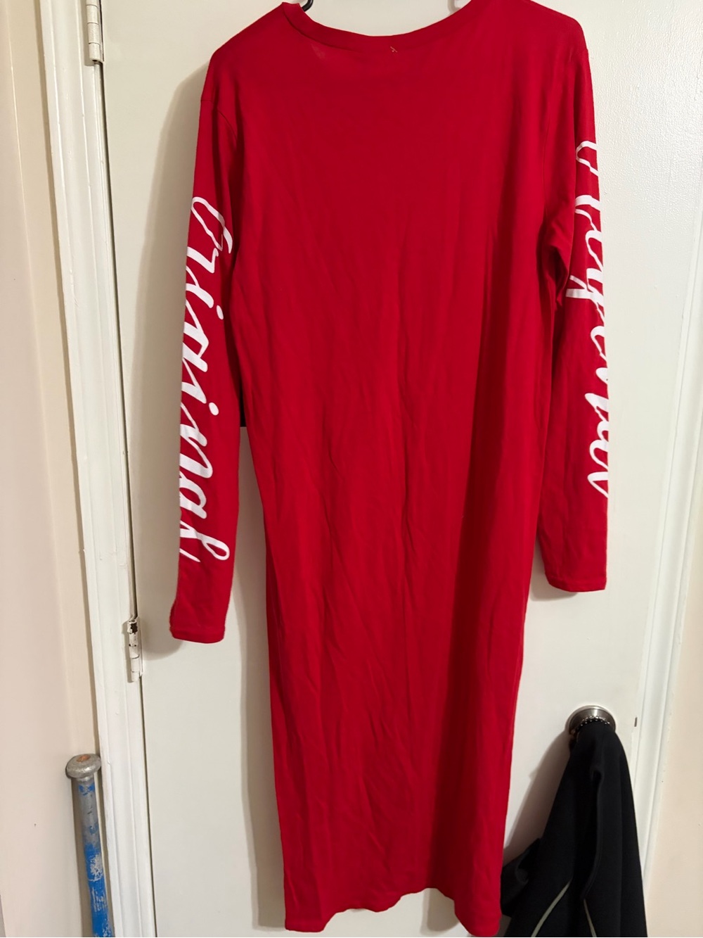 On Fire Red Long Sleeve Maxi Top with White 'Original' Script - Picture 4 of 5